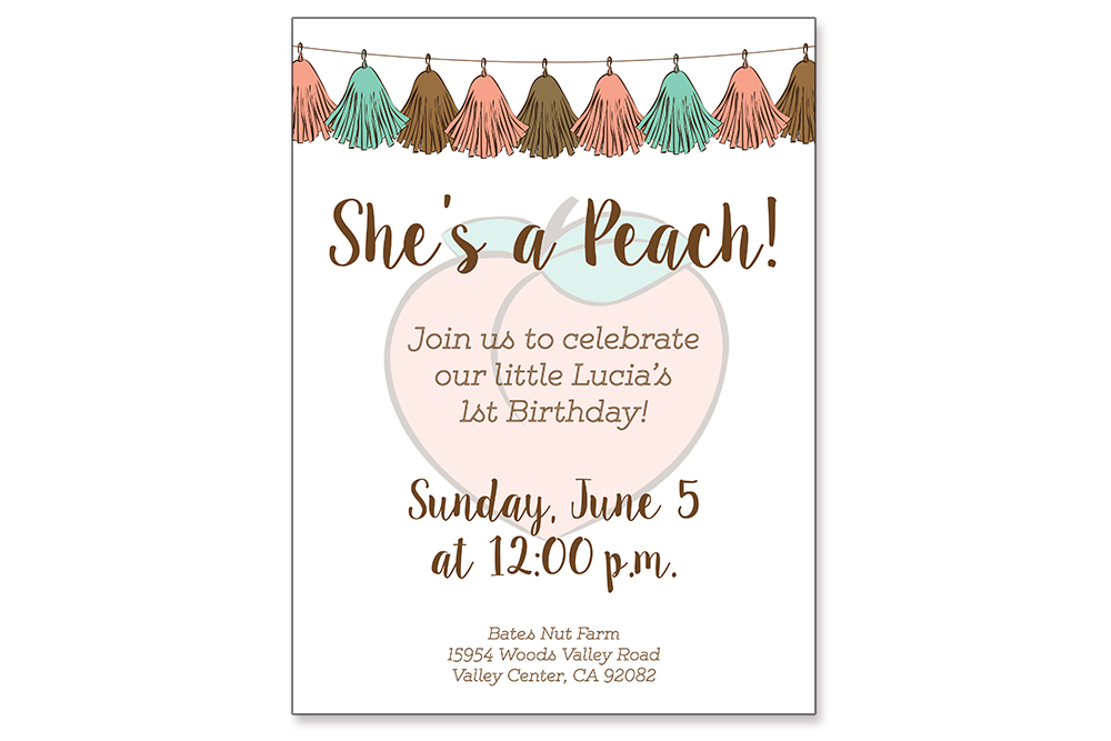 Custom Invitation and Garland: Peach Birthday Party